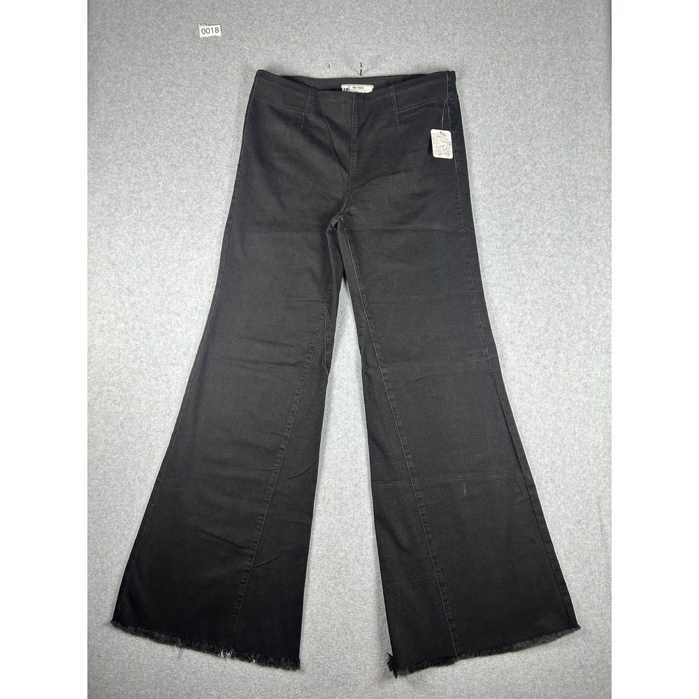 Free People Jeans Flare Raw Hem 29 Black Wide Leg Boho NEW w/ TAG